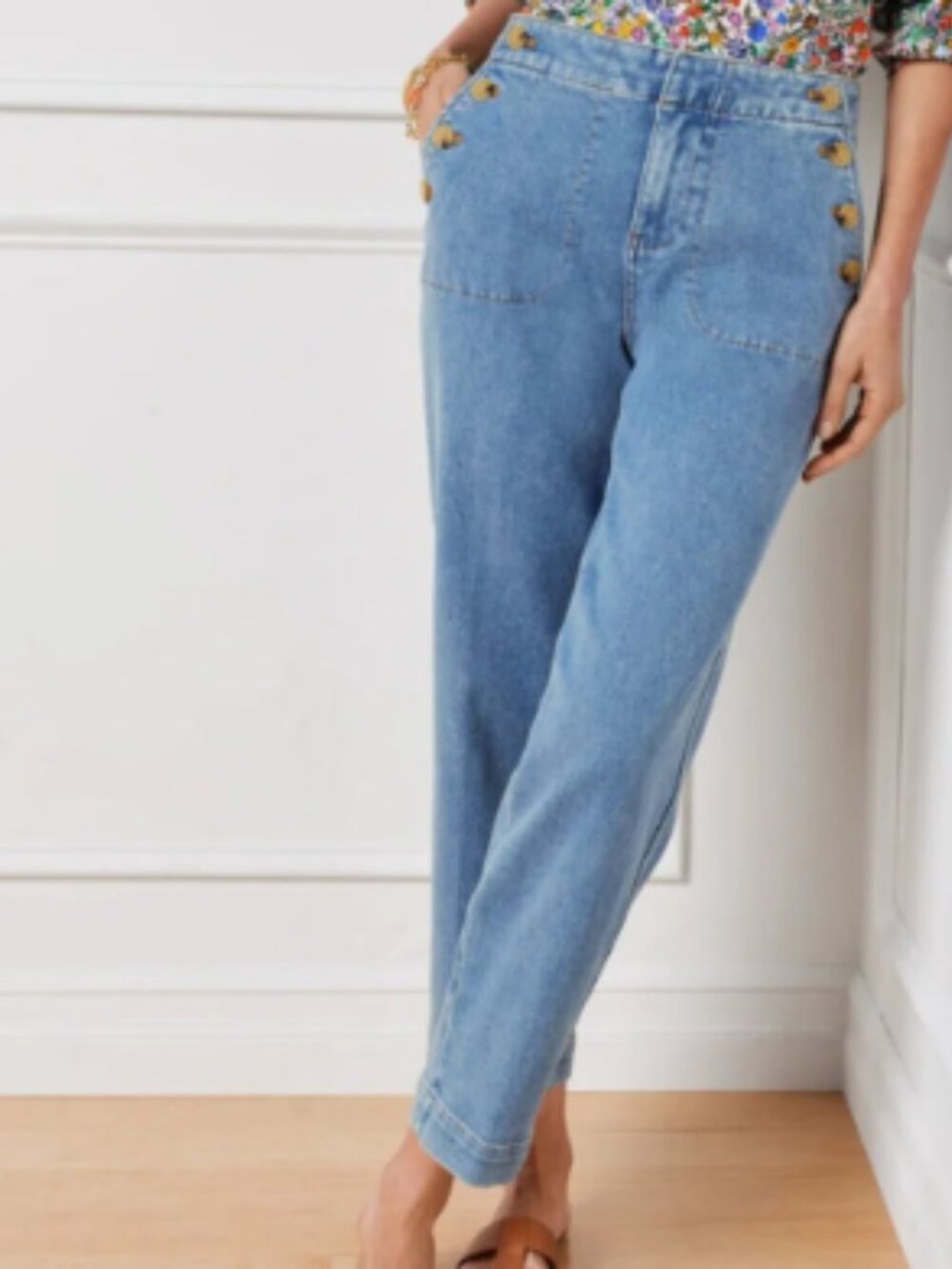 Talbots Sailor Jean Blue Mystic Wash High Rise Straight Ankle Denim Coastal - 8